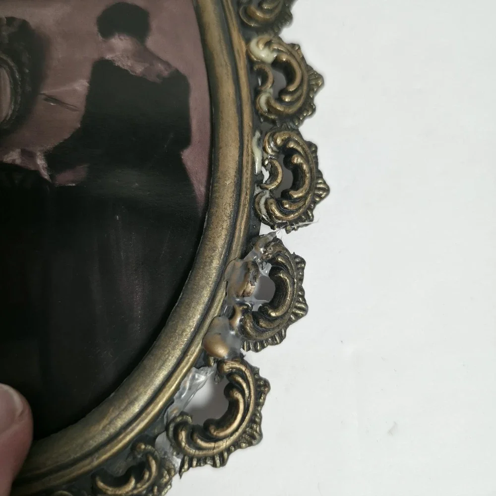 Vtg Ornate Brass Tone Oval Wall Art Whimsigoth Victorian Italian Pair Set Frame
